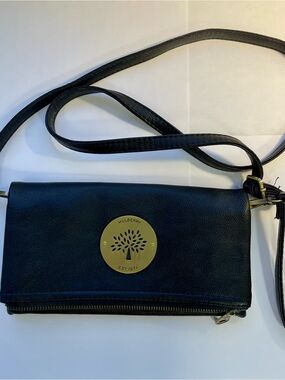 Mulberry Black Leather Crossbody with Gold Tree Medallion